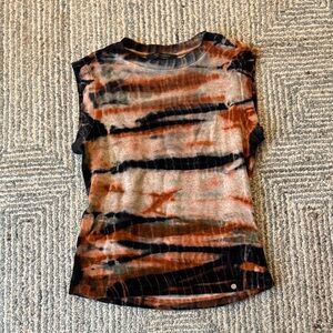 All Saints Tie-Dye Muscle Tee - Black, Orange, Gray